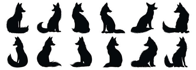 Fox silhouette set vector design big pack of fox illustration and icon