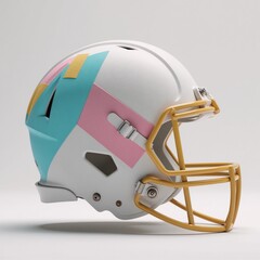 Fototapeta premium Geometric abstract 3D art showcasing a helmets decorated by geometrical forms with muted colors