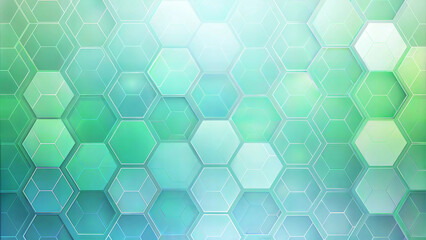 Fototapeta premium Modern background with translucent hexagonal patterns in pale blue and green for scientific presentations