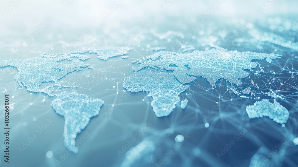 Aufkleber light blue background with a digital world map and global network connections, representing the conc