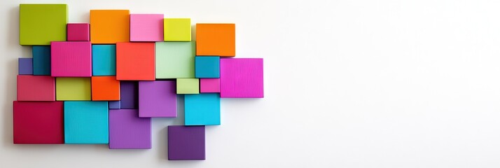 colorful squares various heights and sizes, white background