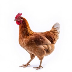 Fototapeta premium Brown Hen Standing on White Background