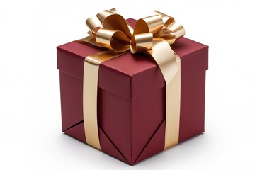 Gift Box with Golden Bow on White Background