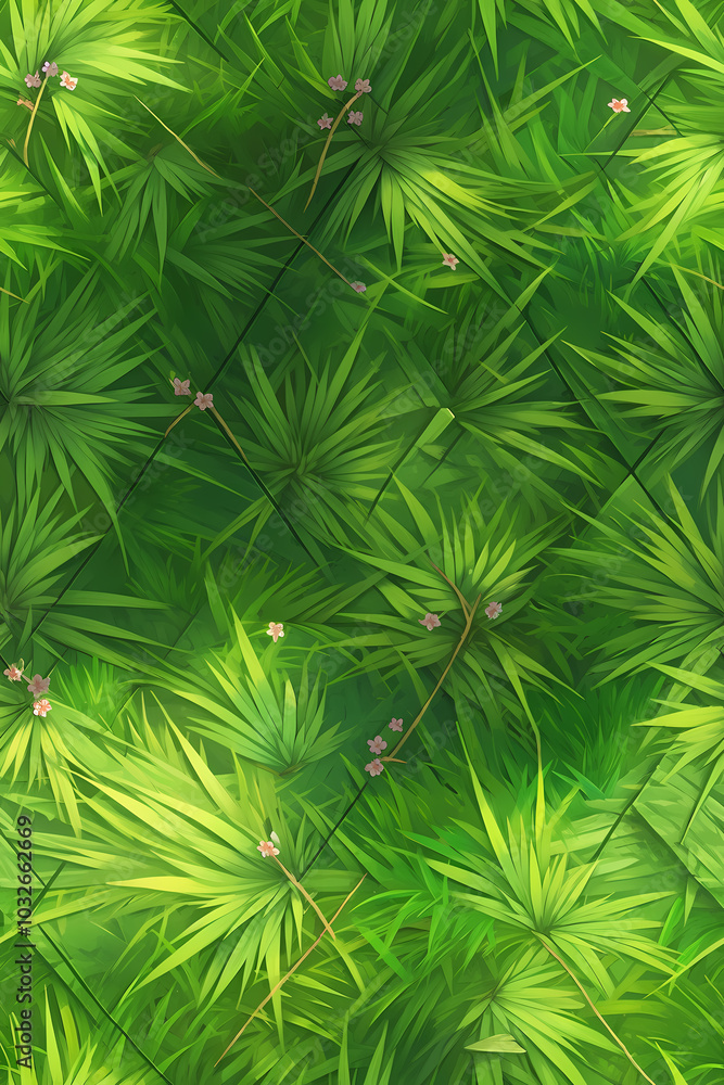 Poster vibrant seamless texture of lush green grass with delicate flowers creating a natural pattern