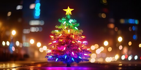 mini christmas tree made of colorful lights