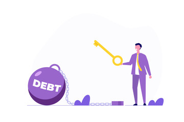 Debt free, freedom for pay, solution to solve financial problem concept. Vector illustration.