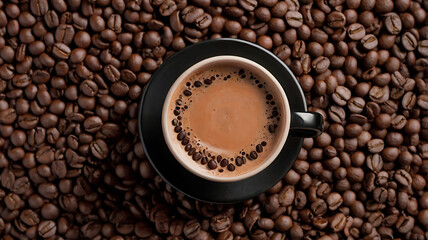 A Steaming Cup A Beautifully Cup of coffee and beans  Boden Ooh on a Rustic Background