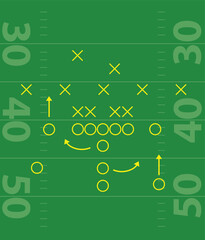 American football formation tactics vector diagram green field
