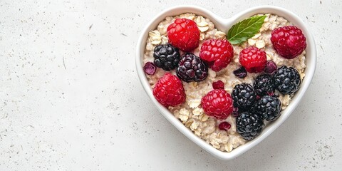 heart-shaped bowl full of oatmeal