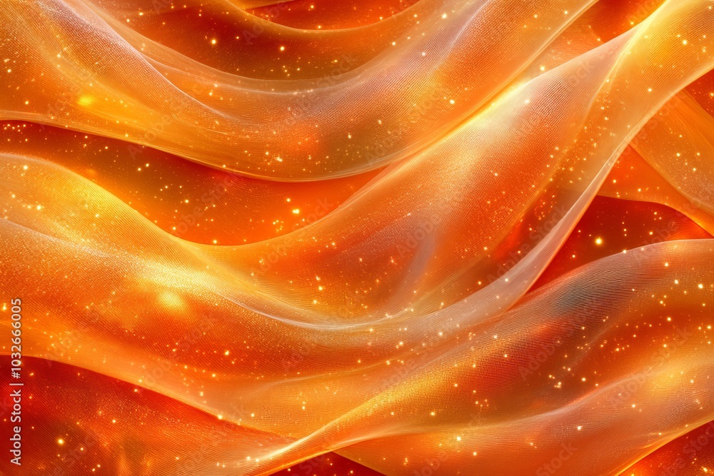 Poster flowing abstract golden waves of light with particles creating a dynamic and vibrant scene symbolizi