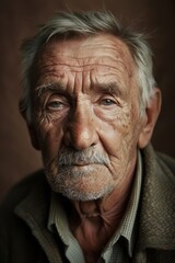 Thoughtful Elderly Man on Muted Brown Background for Reflective Design