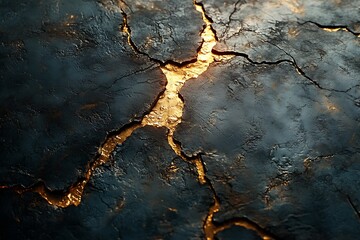 Fototapeta premium Dark textured surface with golden cracks