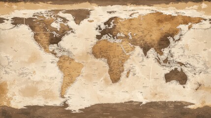 World map, A vintage map of the world in sepia tones, AI generated