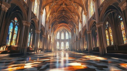 Obraz premium Interior of a grand Roman basilica with vaulted ceilings and stained glass windows