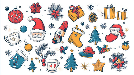 Wrapping or gift paper design of different Christmas icons.