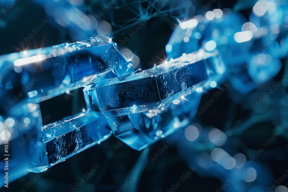 Poster an image depicting the transparency element of blockchain ,a series of connected links set against a
