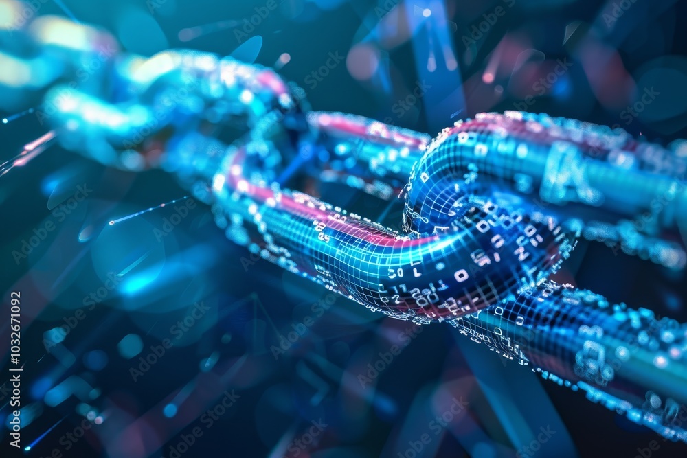 Aufkleber an image depicting the transparency element of blockchain ,a chain of interlinked metal pieces displ