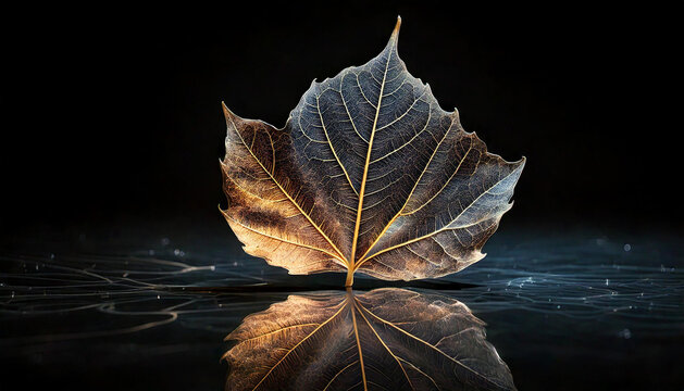 pappel blatt pflanzen baumarten blatt herbst isoliert schwarz dunkel hintergrund spiegelung effekt hintergrund