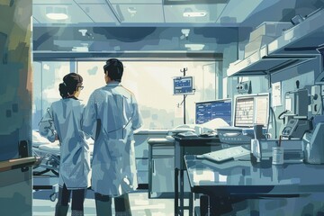 Obraz premium Medical Professionals Discussing Patient Care in a Modern Hospital Setting