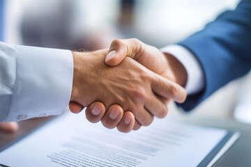 Obraz premium Two individuals shaking hands in a professional setting.