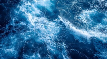 Fototapeta premium Top view of blue ocean waves