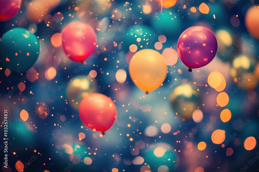 Aufkleber a background of colorful balloons floating in the air, creating an atmosphere filled with joy and ce