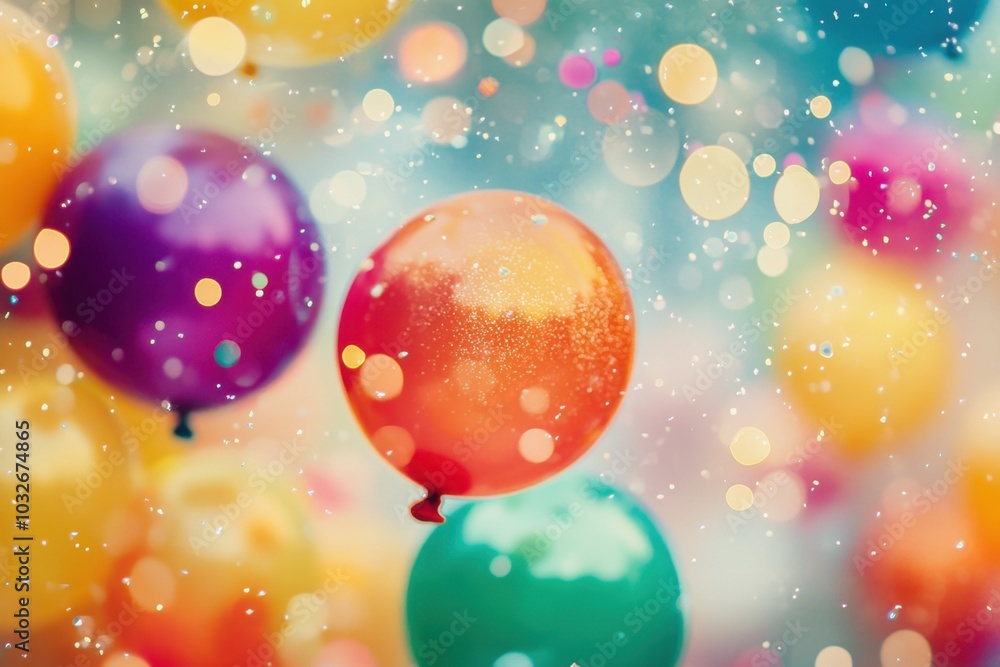 Poster a background of colorful balloons floating in the air, creating an atmosphere filled with joy and ce