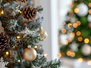 Obraz premium Tree with a gold ornament hanging from it