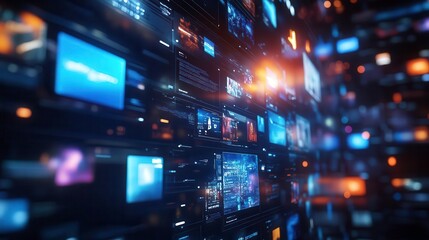 Abstract digital screens with glowing highlights, modern technology concept.