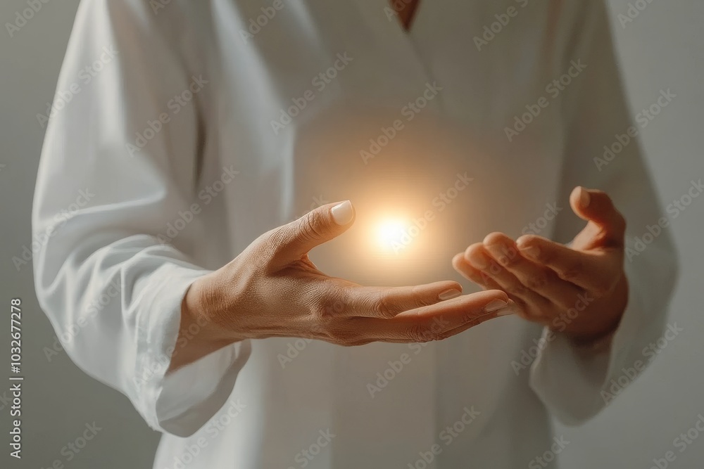 Poster hands gently cradling a glowing orb of light symbolizing the power of creation care and nurturing en