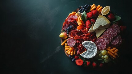 Overhead View of Gourmet Cheese and Meat Platter AI Generated