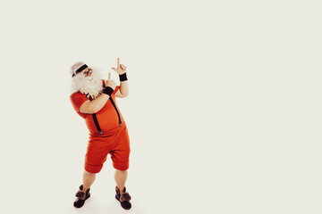 Funny Santa Claus and fitness. Retro style.