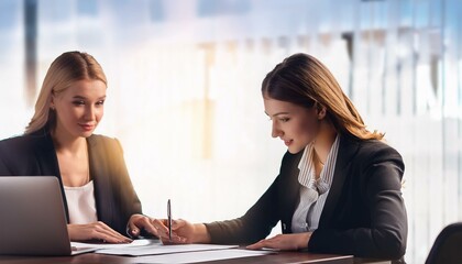 Fototapeta premium Two Businesspeople Working On Contract Paper