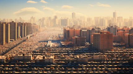 Aerial perspective of a traffic jam on a bustling road showcasing dynamic urban activity