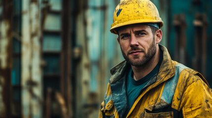A skilled construction worker wearing a hard hat and orange-striped safety gear takes a moment to rest while on site