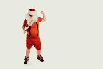 Bad Santa Claus with a baseball bat. Retro style.