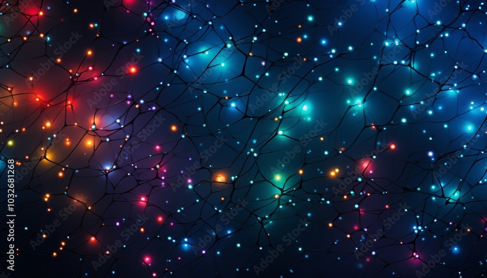 Poster minimalist christmas lights design featuring dots and lines on a dark background for festive vibes