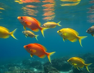 Naklejka premium colorful fish group in aquarium water