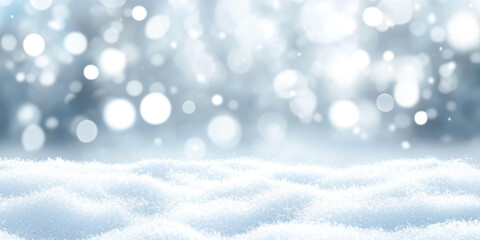 Fototapeta premium Dreamy winter wonderland scene: soft snow with blurred bokeh lights 