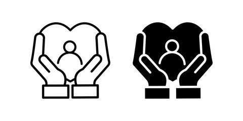 Hands Hugging Heart icon set .Symbol isolated white background. vector illustration. color editable.