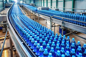 Obraz premium Mass Production of Plastic Water Bottles in Factory