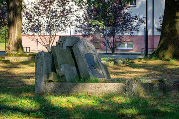 old abandoned neglected historical tombstone in the center of the village. abandoned ruined cemetery