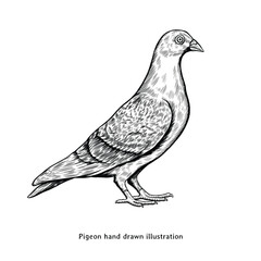 Pigeon illustration. Vintage pigeon hand drawn illustration in engraving style