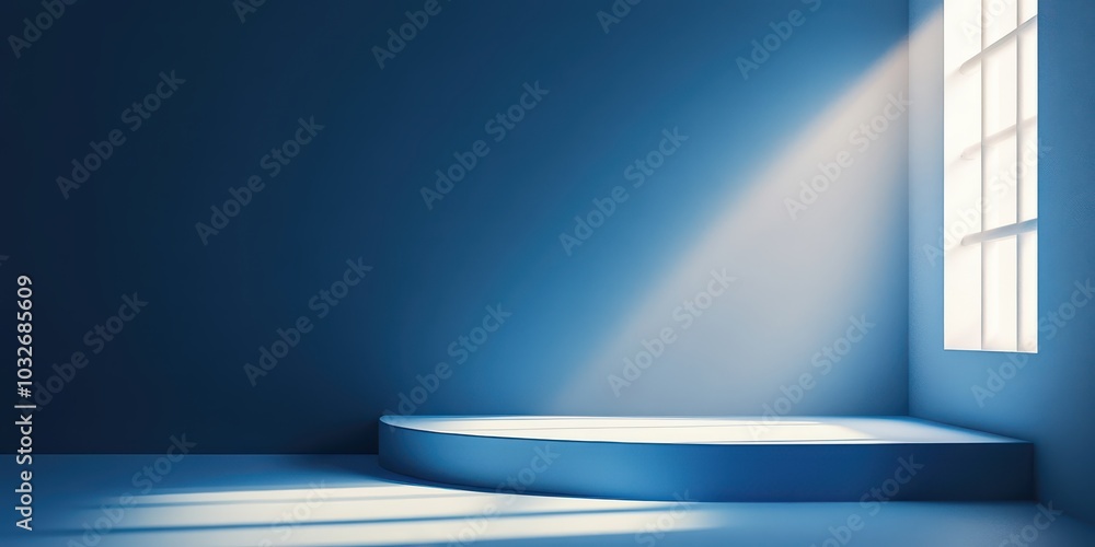 Poster abstract blue background of an empty corner with soft light and shadow play