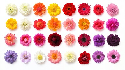 Fototapeta premium Colorful Flower Images on White Background, Featuring Roses, Daisies, Peonies, and More