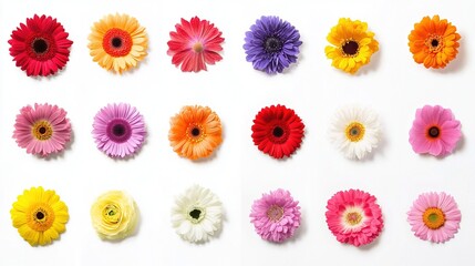 Colorful Flower Images on White Background, Featuring Roses, Daisies, Peonies, and More