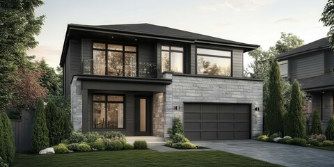 Obraz premium Contemporary Design with Natural Stone Facade A Charming Architectural Marvel that Blends Elegance and Nature
