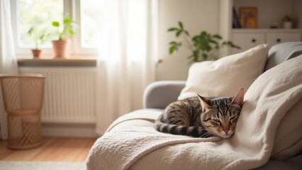 Cozy Cat in Stylish Living Space at Home