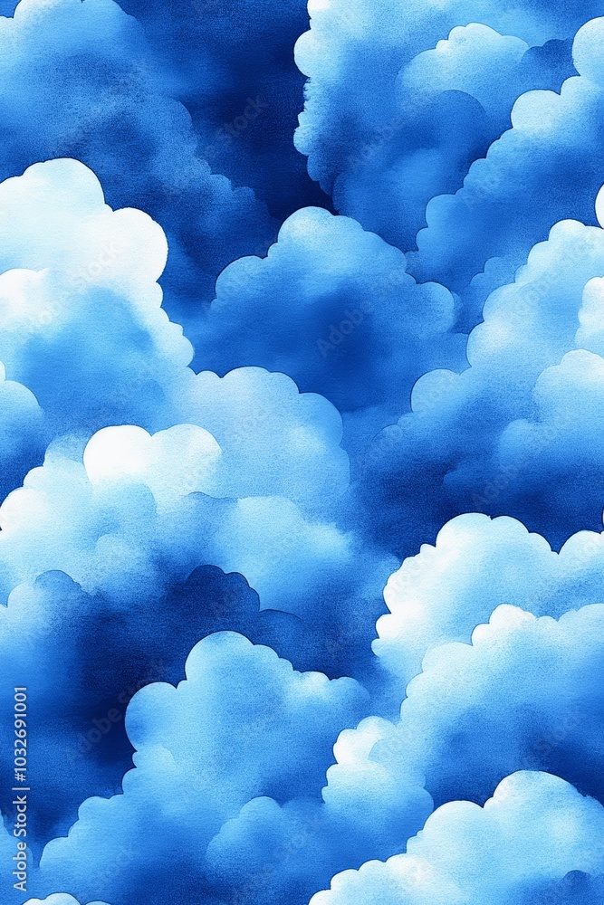 Poster a vibrant abstract pattern of soft blue clouds filling the canvas.