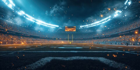 Illuminated American Football Stadium at Night A Spectacle of Football Game Sports Event Under the Stars